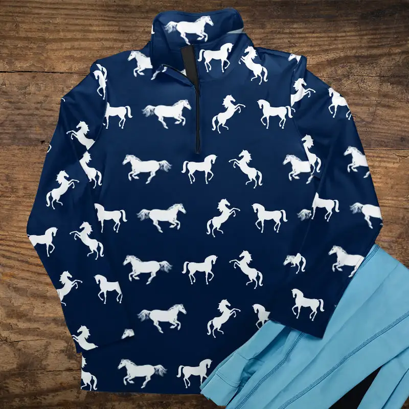Women's Horse Print Long Sleeve Riding Style Casual Shirt