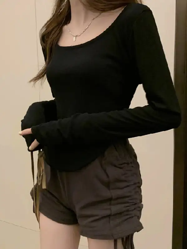 Long Sleeve Slim Fit Square Neck Everyday T-Shirt