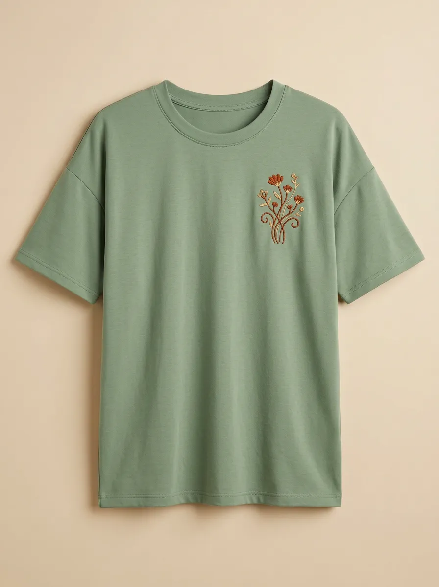 Women's Floral Embroidered Dropped-Shoulder T-Shirt