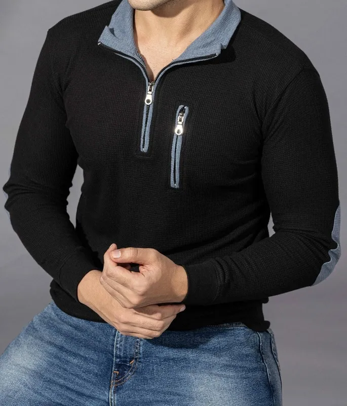 Black Button-Placket Long Sleeve Casual Shirt