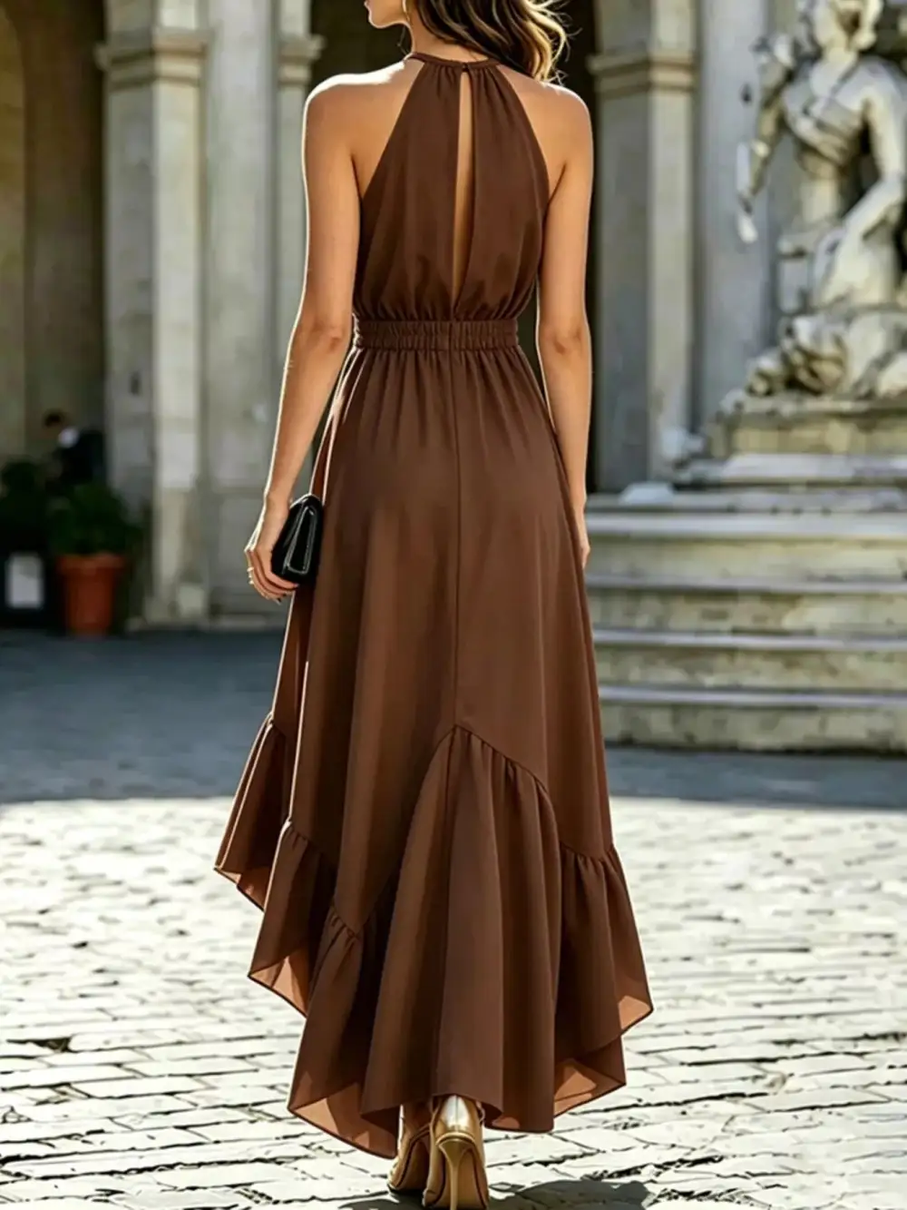 Ruffled High-Low Sleeveless Maxi Dress