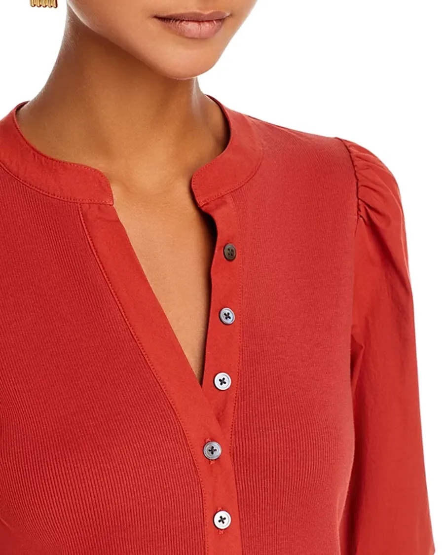 V-Neck Button Front Top