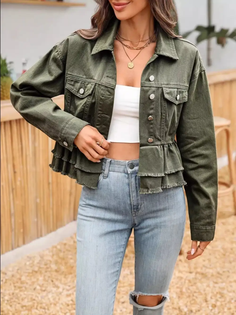 Ruffle Raw Hem Jacket
