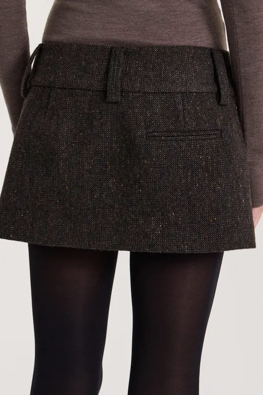 Graphite Tweed Low-Rise Skirt