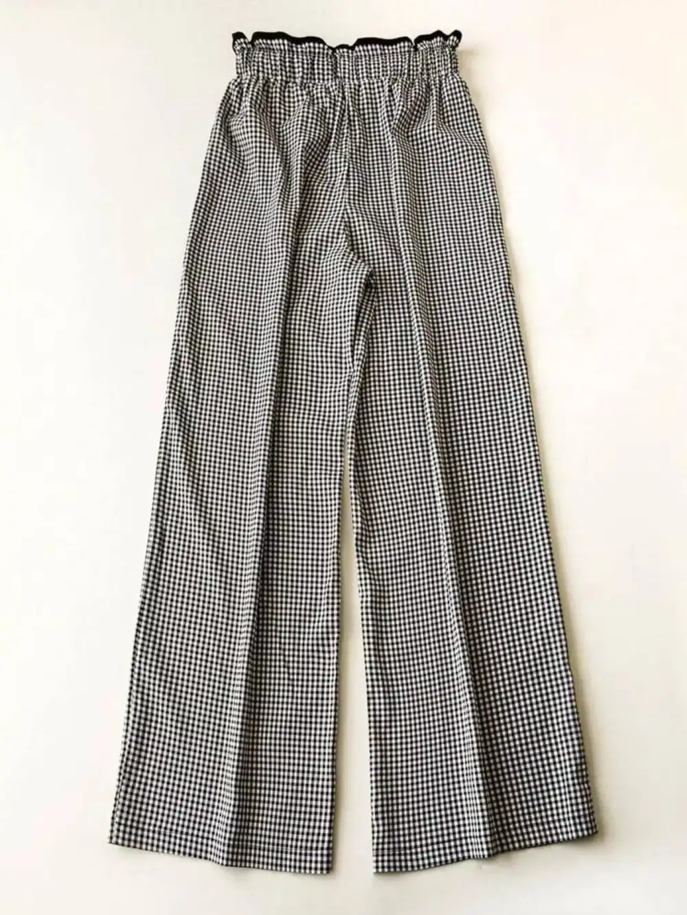 Wide Leg High Waist Gingham Tie Waist Pants