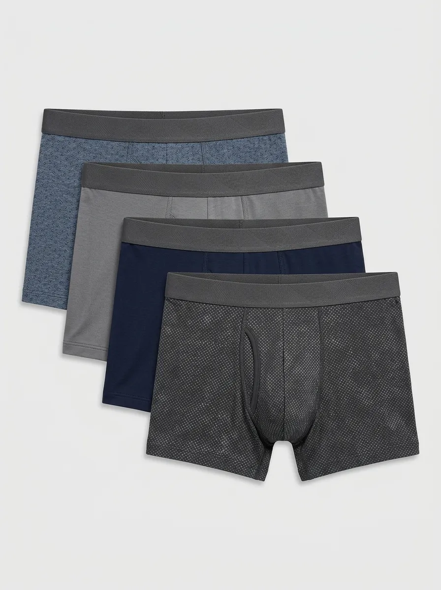 Men's Boxer Briefs Four-Pack with Breathable-Look Geometric Cotton Solid