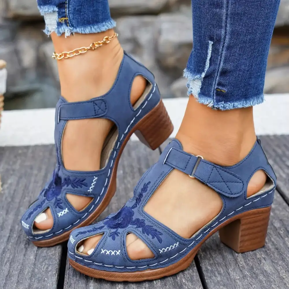 Cutout Block Heel Sandals