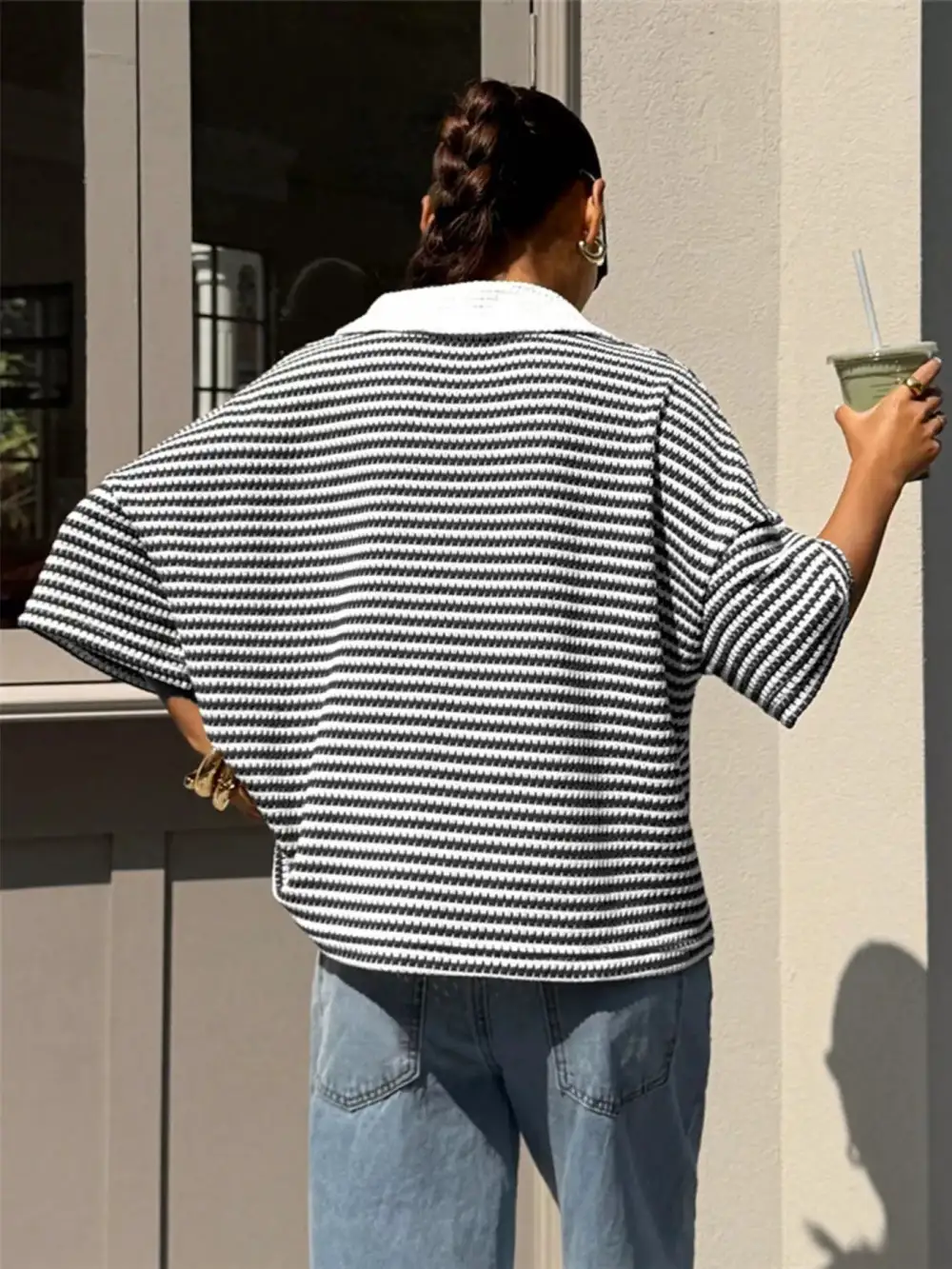 Striped Knit Polo Shirt
