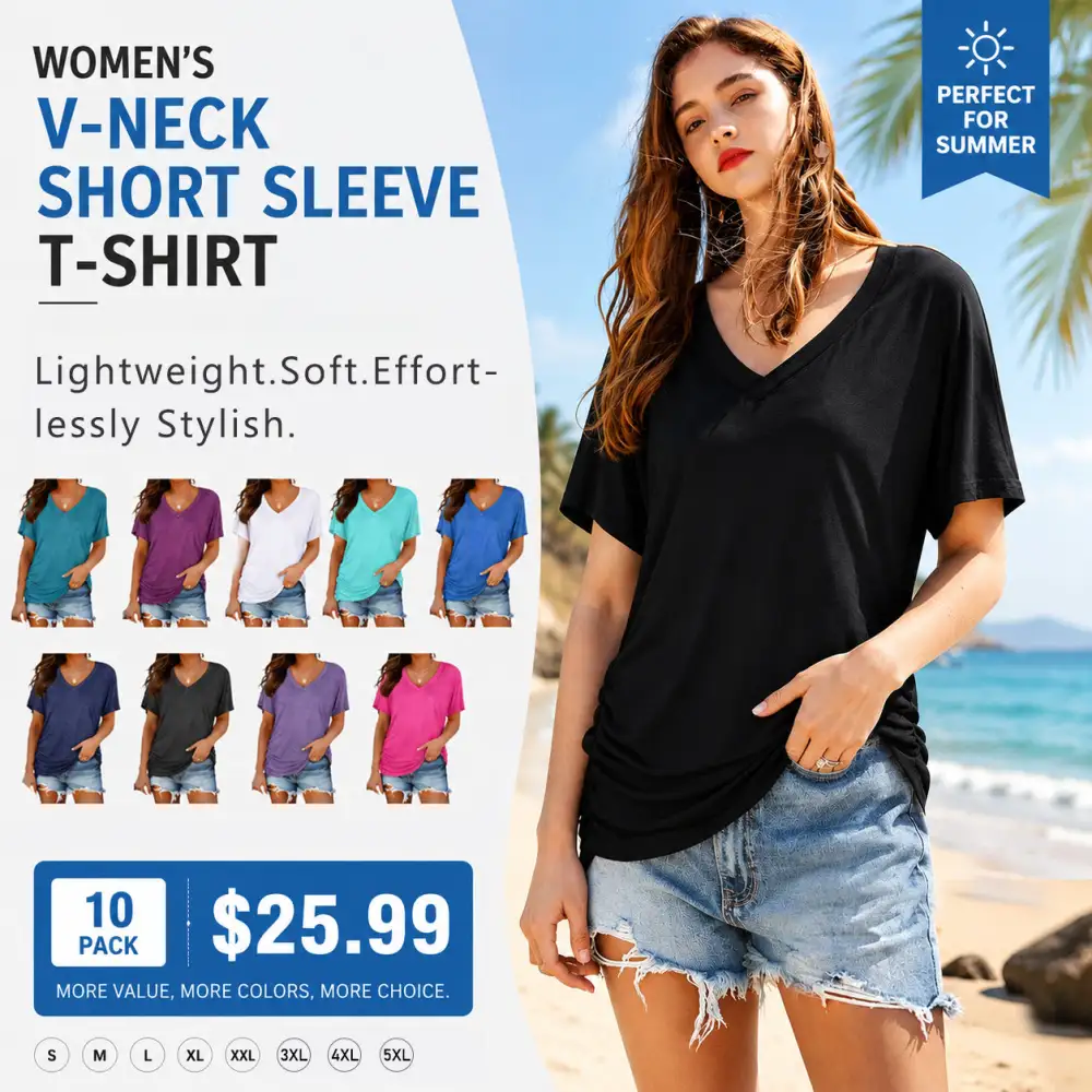 🔥 Women's V-Neck Everyday Tee | Ultra-Soft, Flattering Fit & All-Day Comfort 💖