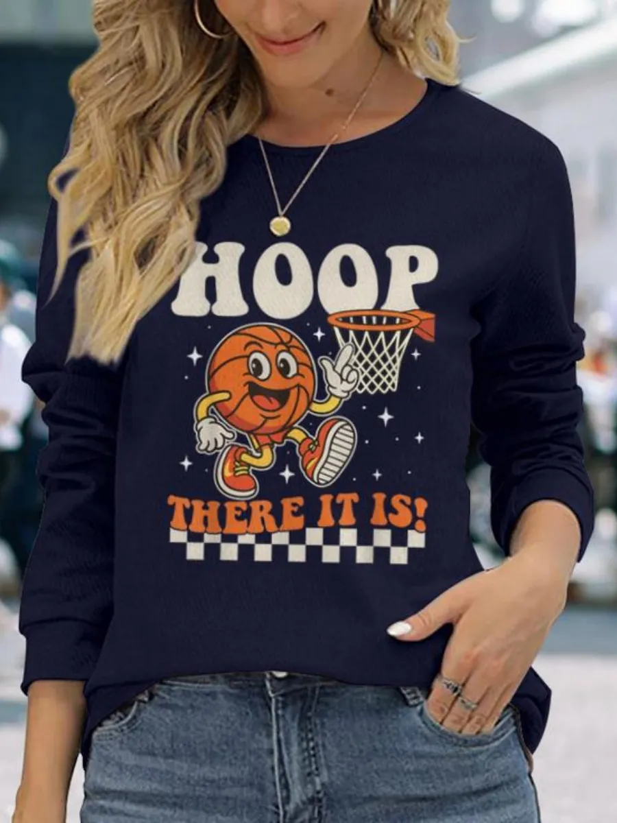 Cartoon Basketball Printed Round Neck T-Shirt