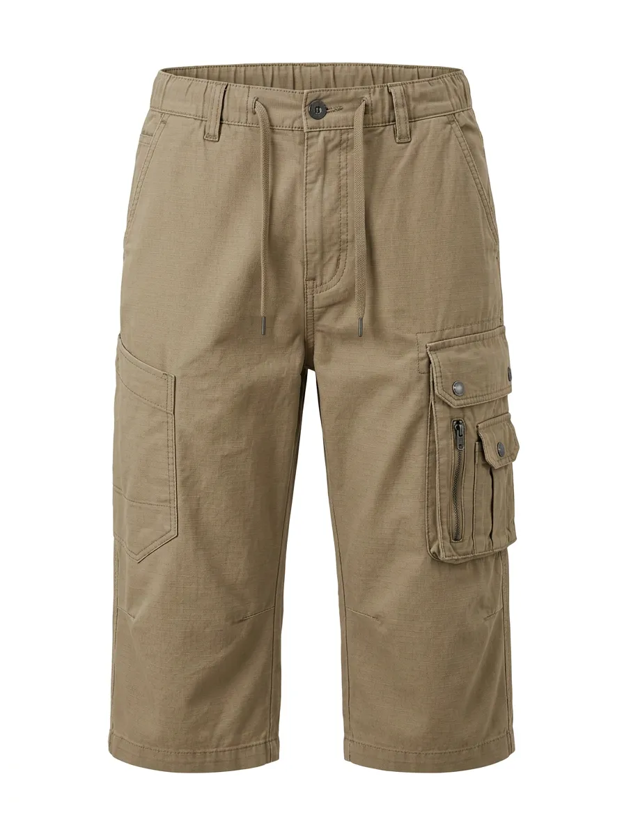 Men's Outdoor Tactical Khaki Multi-Pocket Cargo Shorts