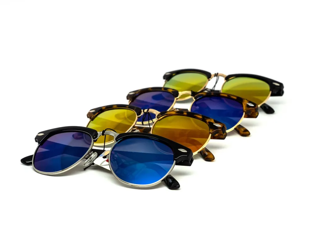 12-Pack Kids Retro Clubmaster Color Mirror Sunglasses
