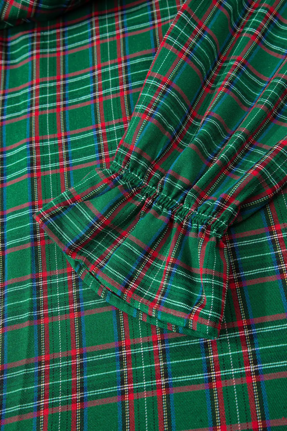 Finish Plaid Square Neck Puff Sleeve Midi Dress