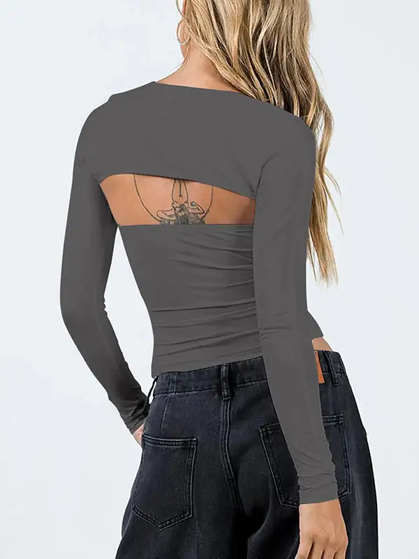 Long Sleeve Slim Fit Collarless T-Shirt