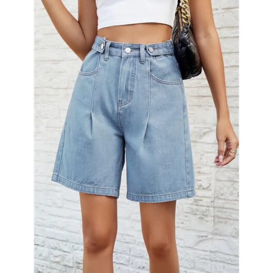 Refined High Waist Denim Shorts with Pockets