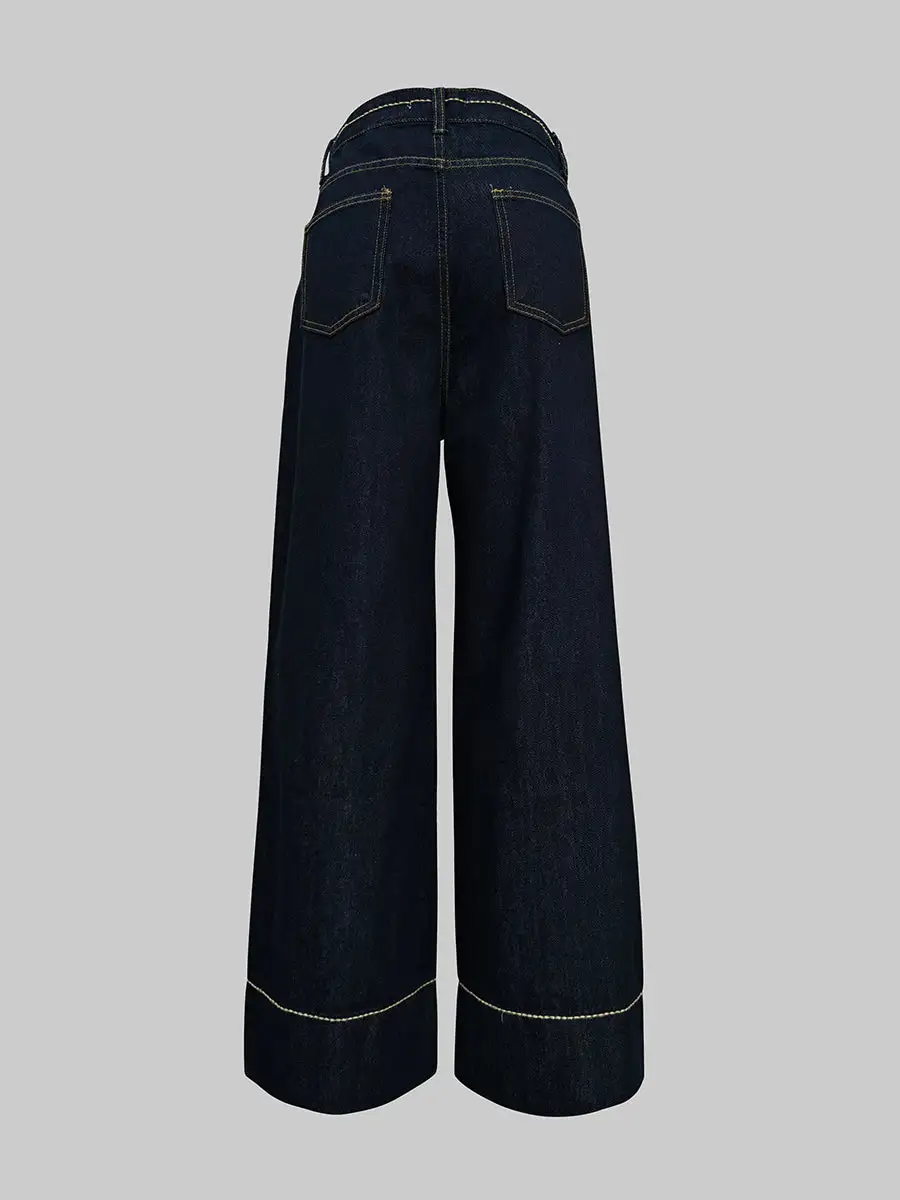 High Waist Wide Leg Pocket Jeans
