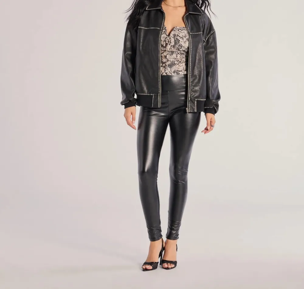Black Patent Faux Leather High-Rise Leggings