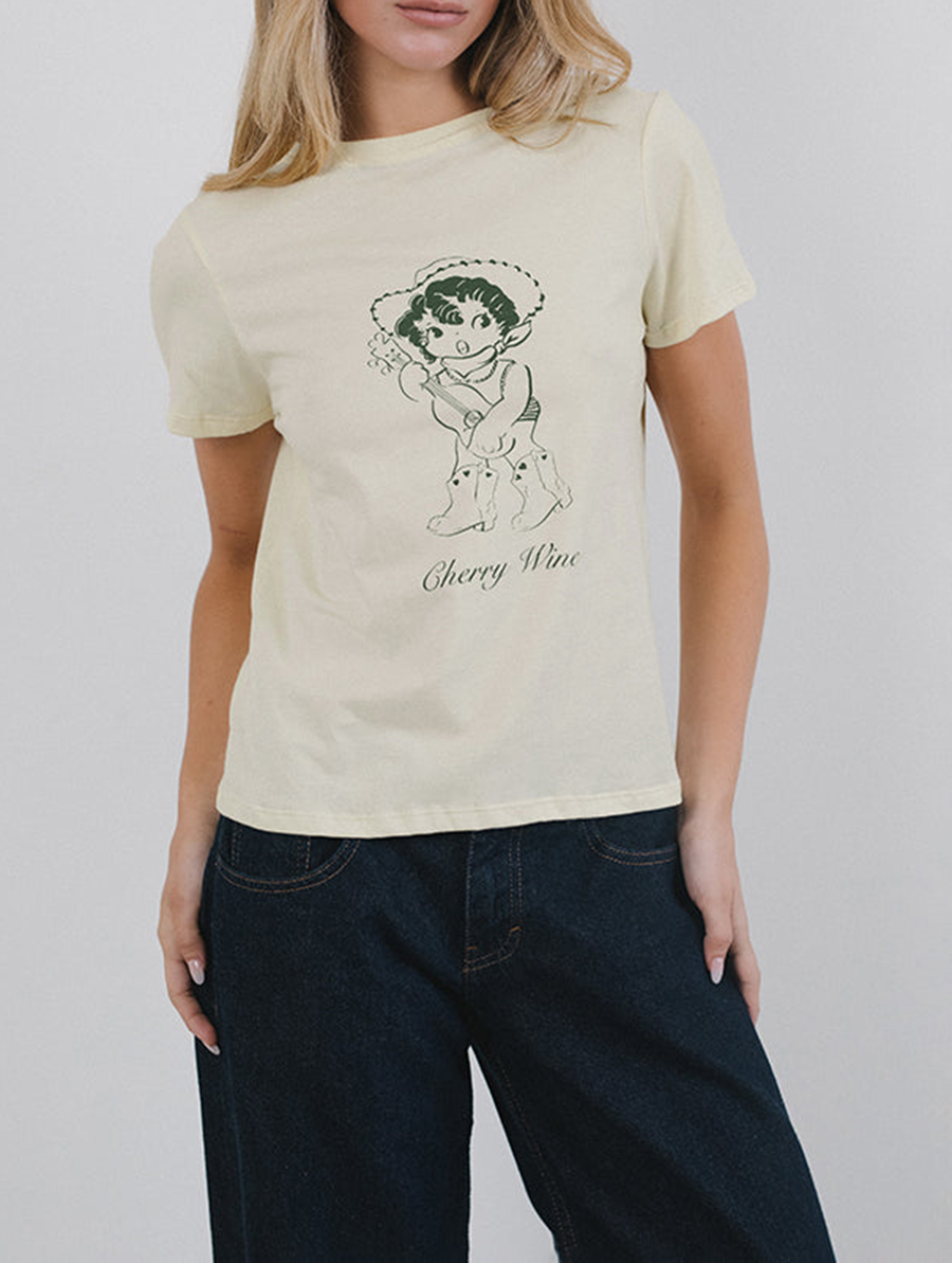 Buttermilk With Cherry Wine Print Tee