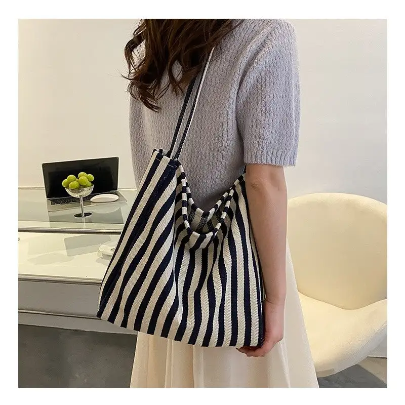 Canvas Striped Casual Shoulder Bag