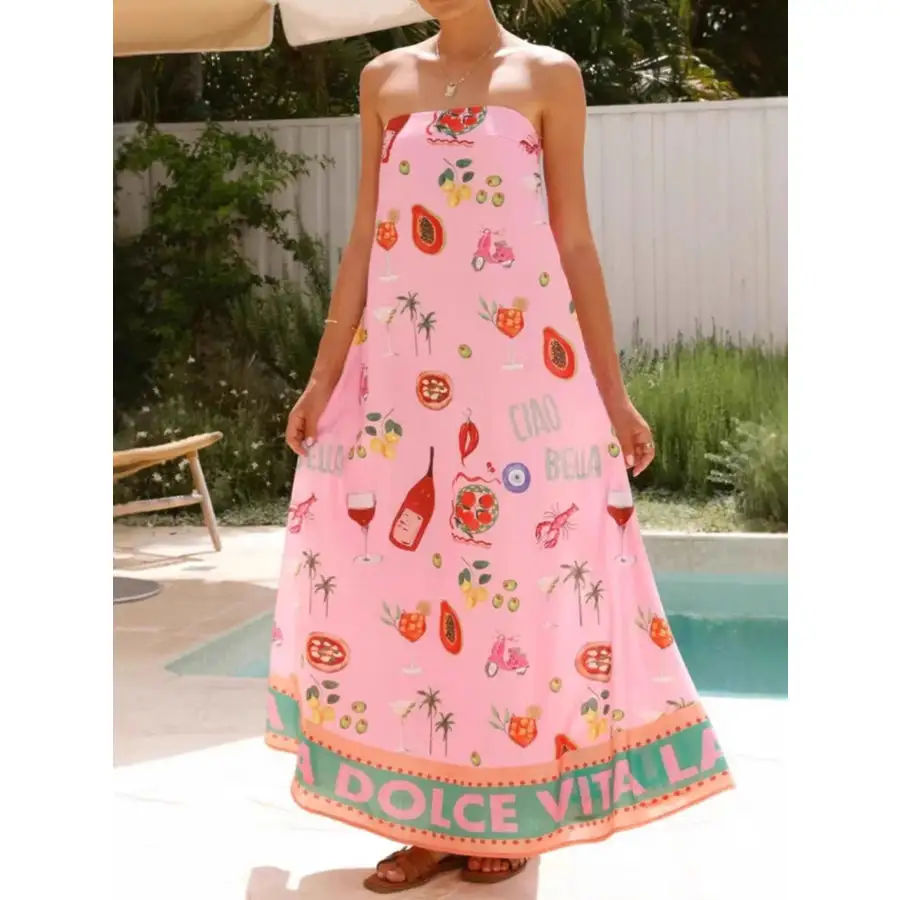 Printed Strapless Summer Maxi Dress