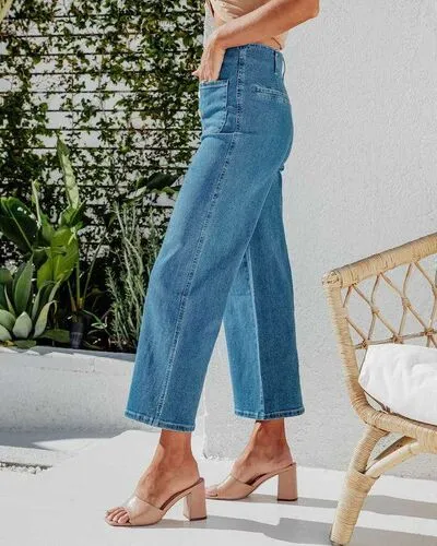 Button Fly Cropped Pocket Denim Jeans
