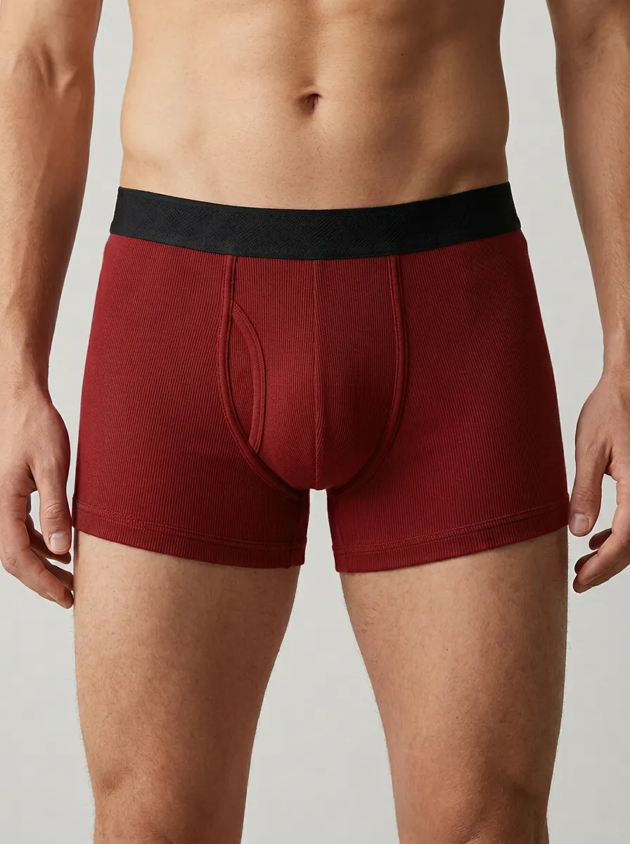 Men's Solid Charcoal Ribbed Cotton Printed Boxer Briefs