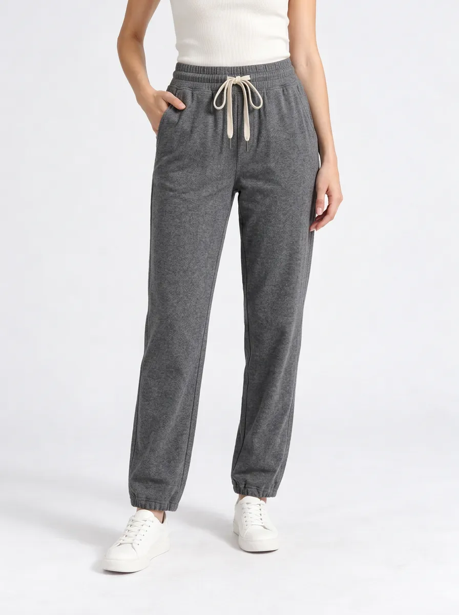 Women's Elastic Waist Jogger Trousers in Grey with Drawstring