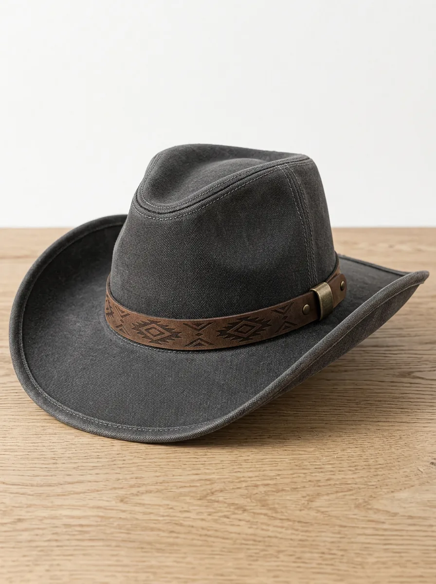Leather Look Curved Brim Breathable Men's Cowboy Hat