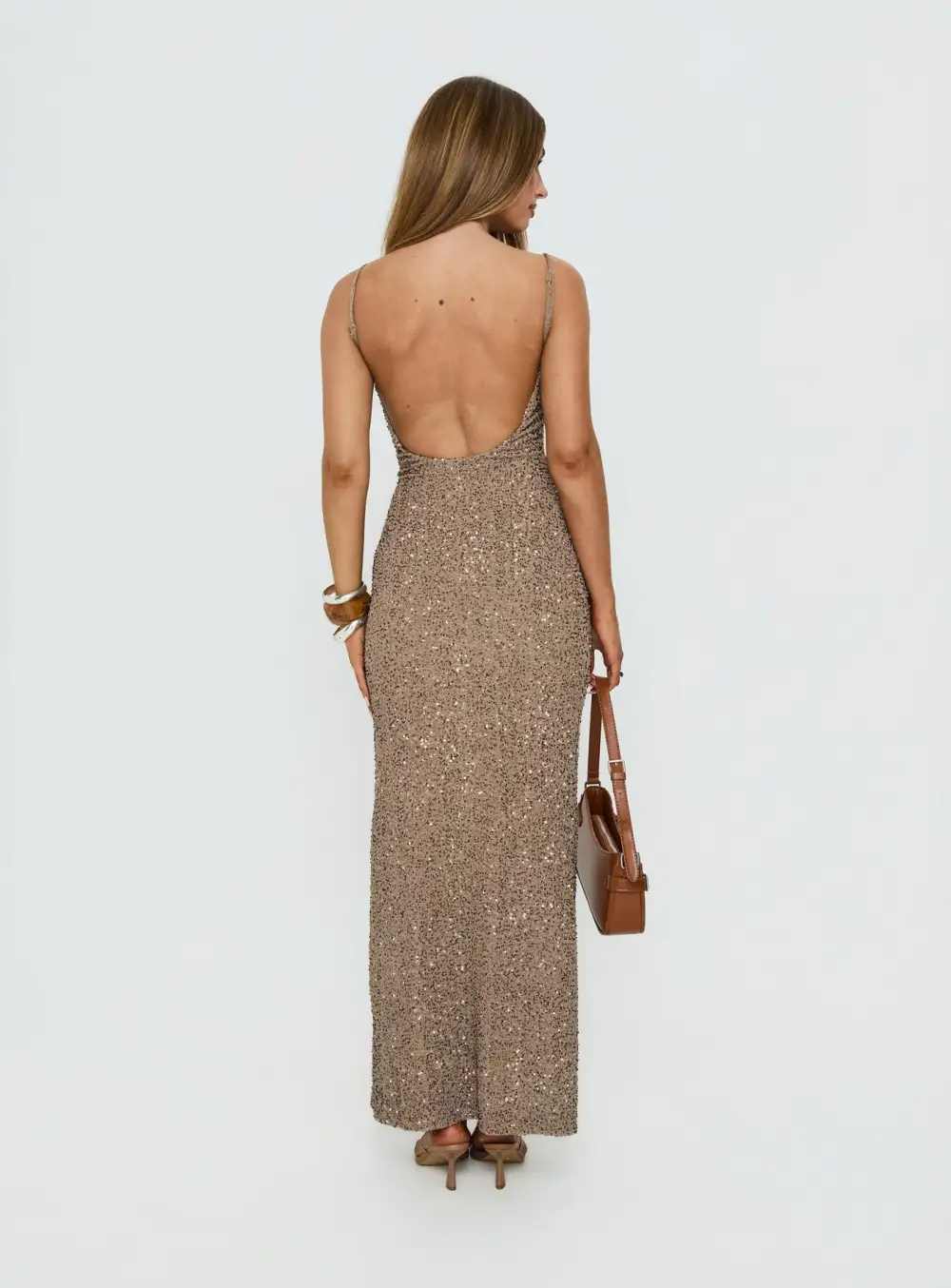 Lace Trim Sequin Detail Maxi Dress