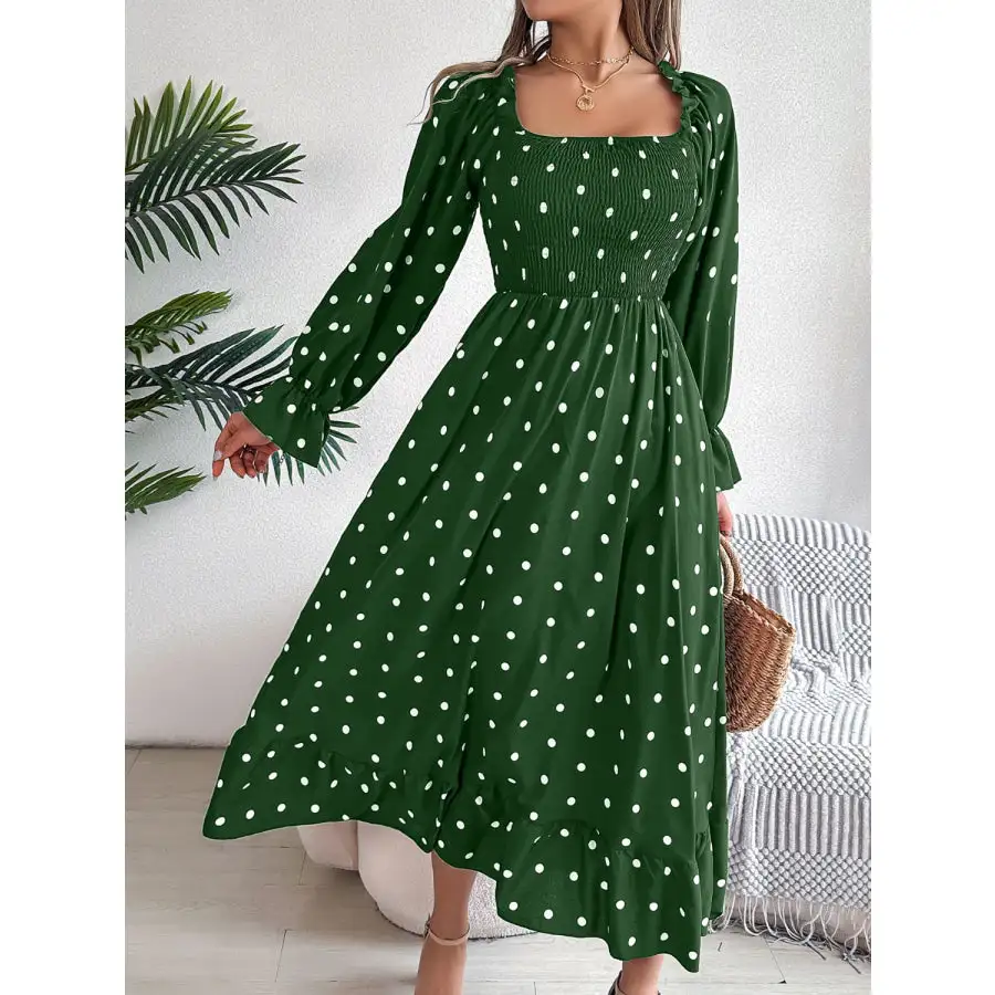 Polka Dot Flounce Sleeve Midi Dress