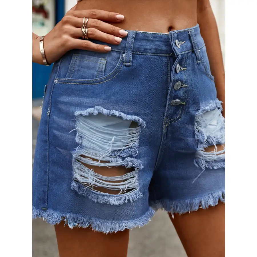 Modern Distressed Raw Hem Denim Shorts