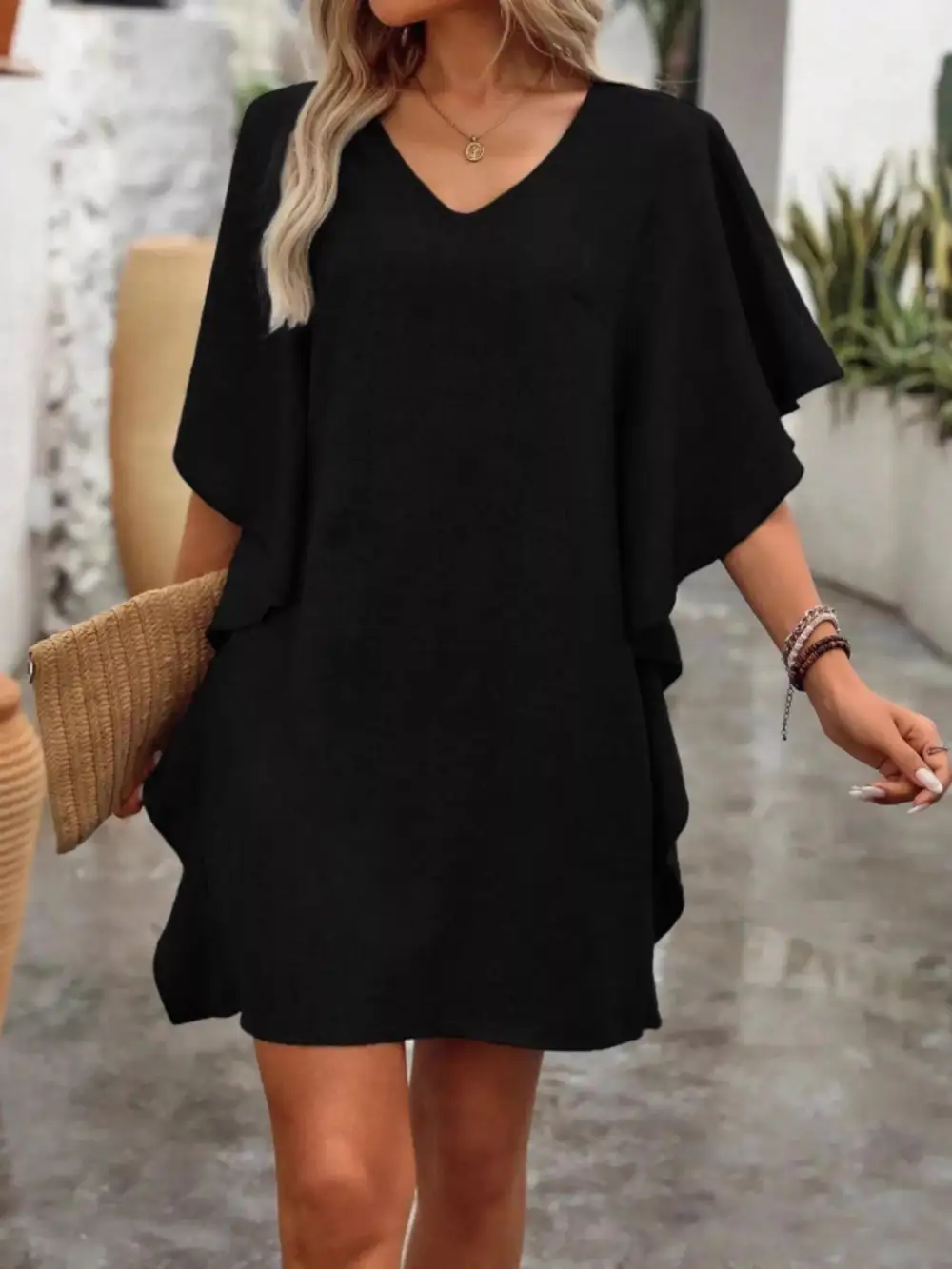 V Neck Mini Dress