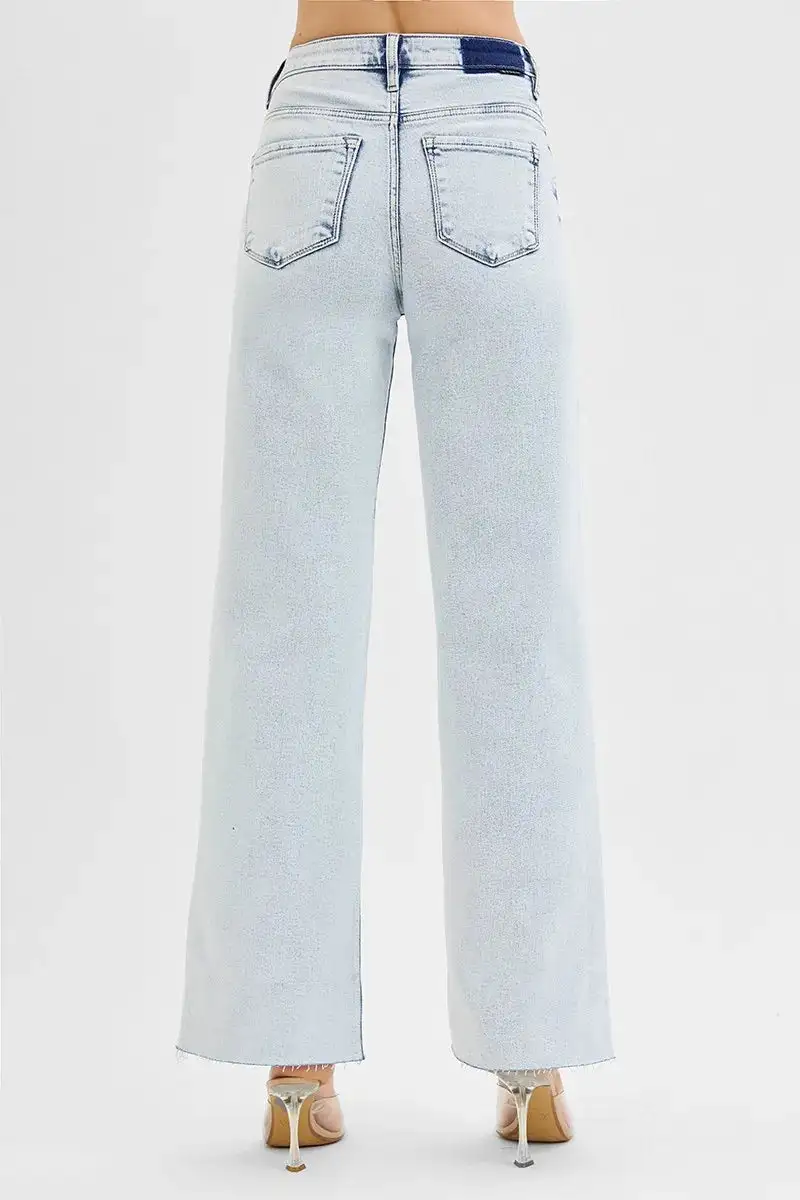High Rise Raw Hem Wide Leg Jeans