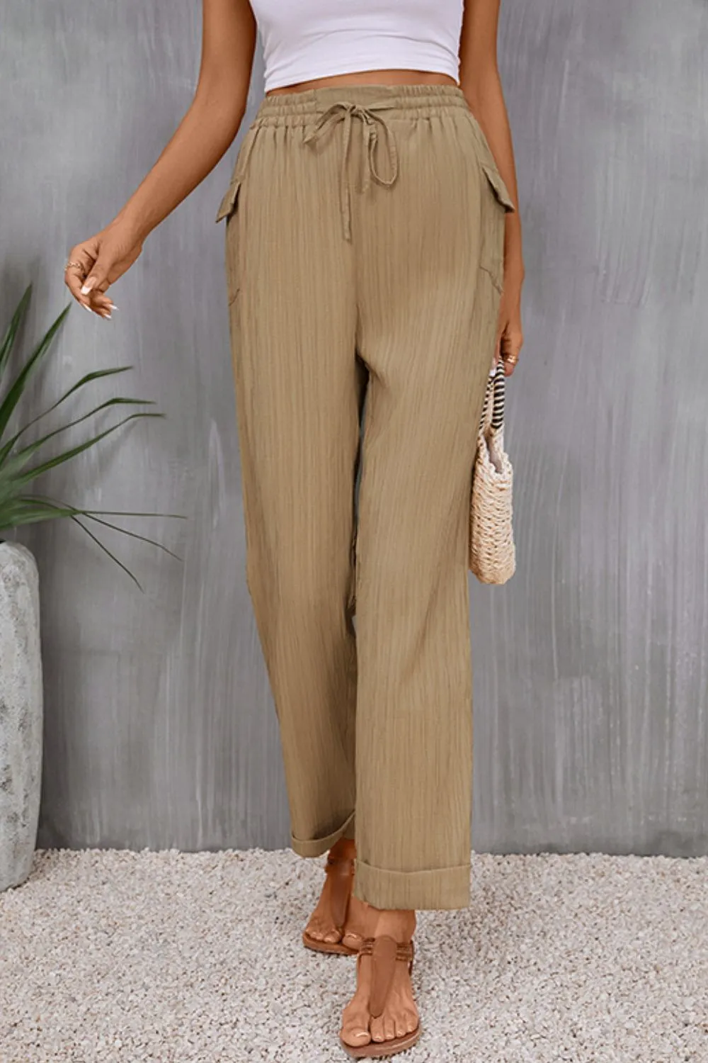Easy Tie Detail High Waist Pants