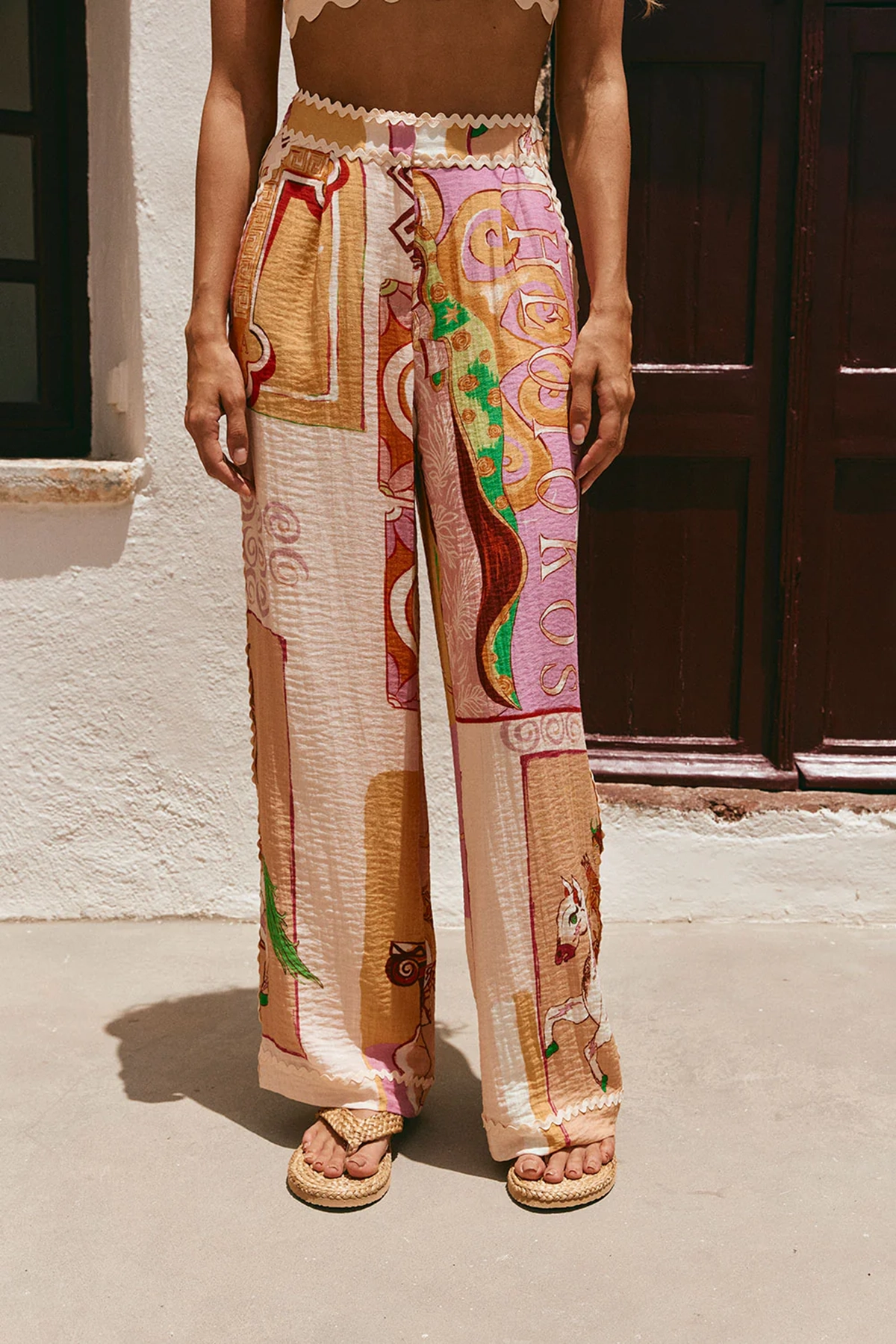 Patchwork Print Wide Leg Palazzo Pants