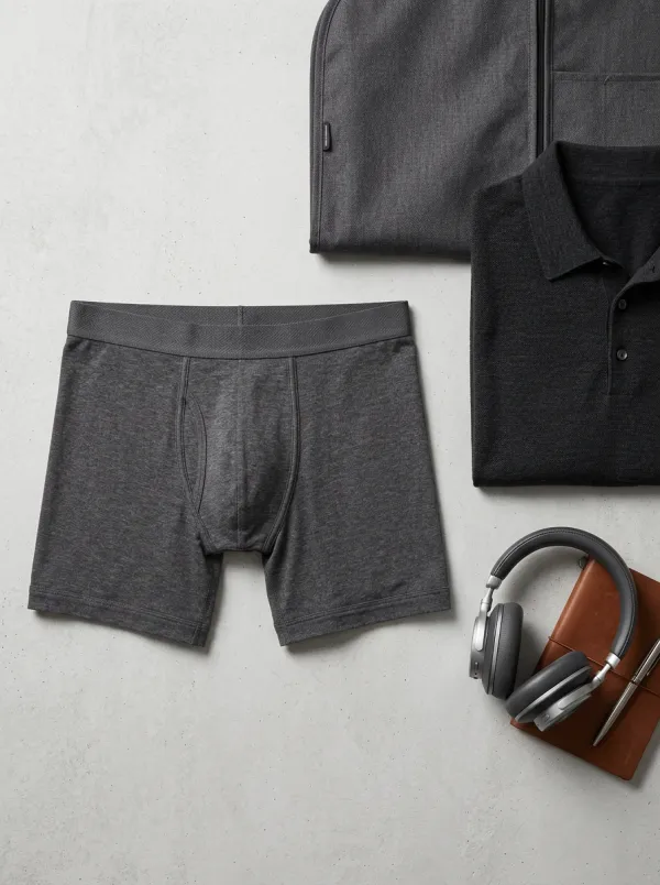Men's Charcoal Grey Solid Color Printed Boxer Briefs