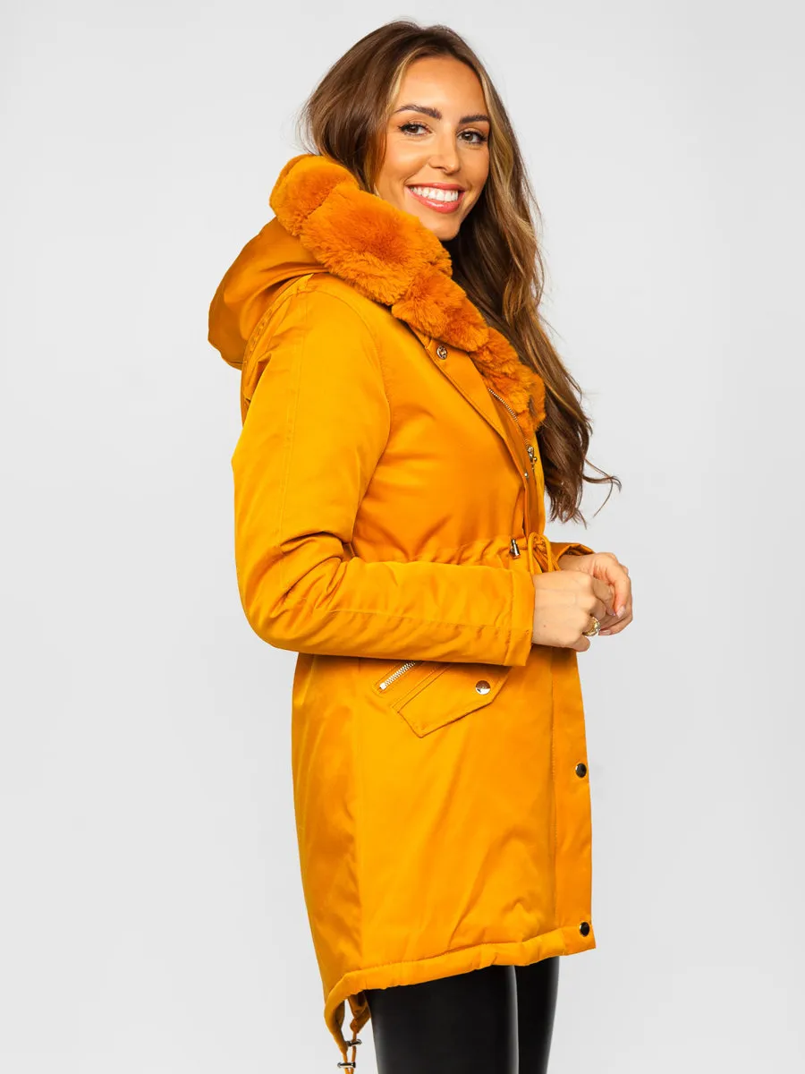 Camel women's winter parka with hood