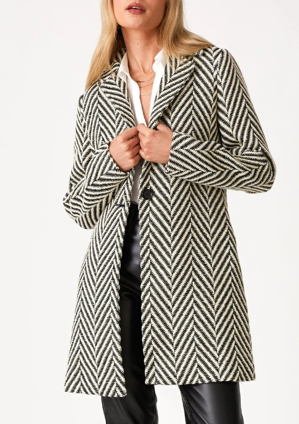 Chevron Button Lapel Coat