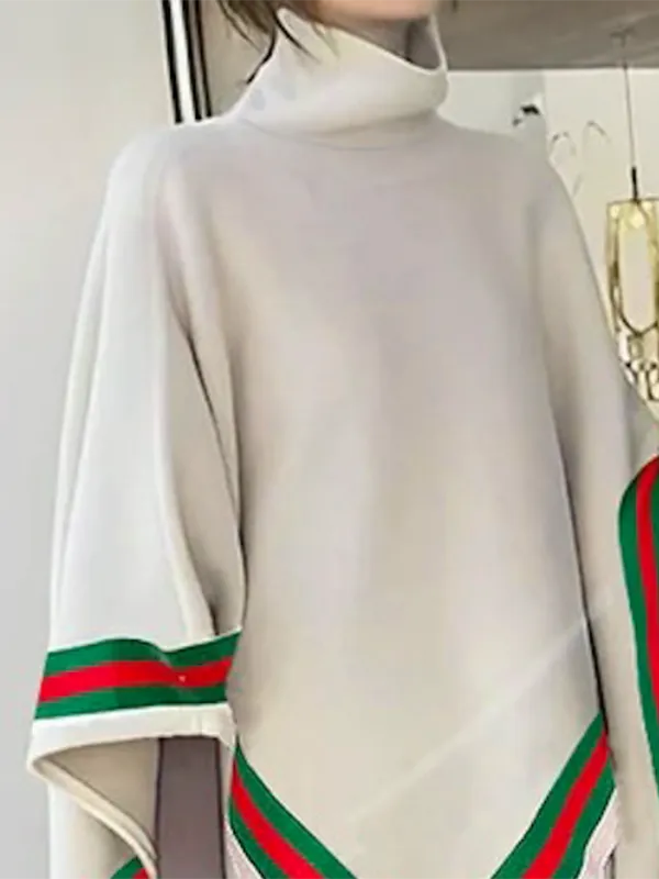 Striped Asymmetric High Neck Relaxed Fit Sweater