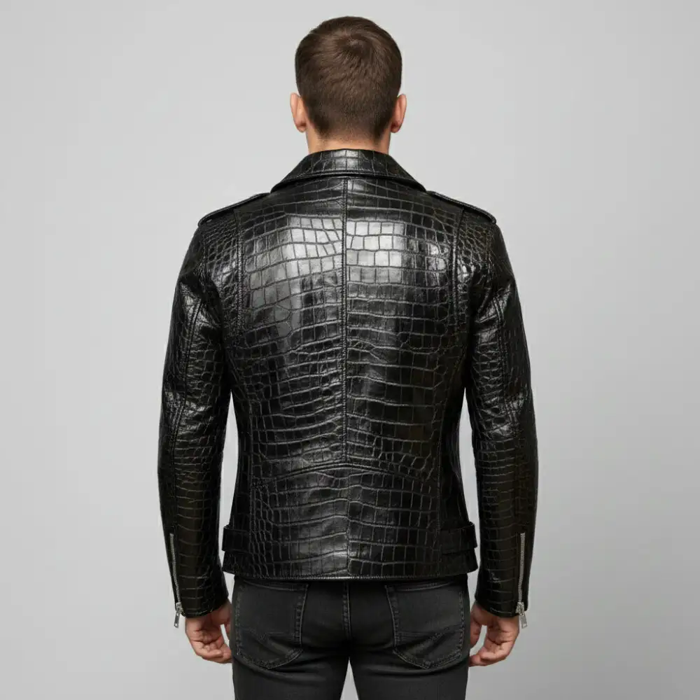 Refined Cowhide Biker Motorcycle Embossed Jacket