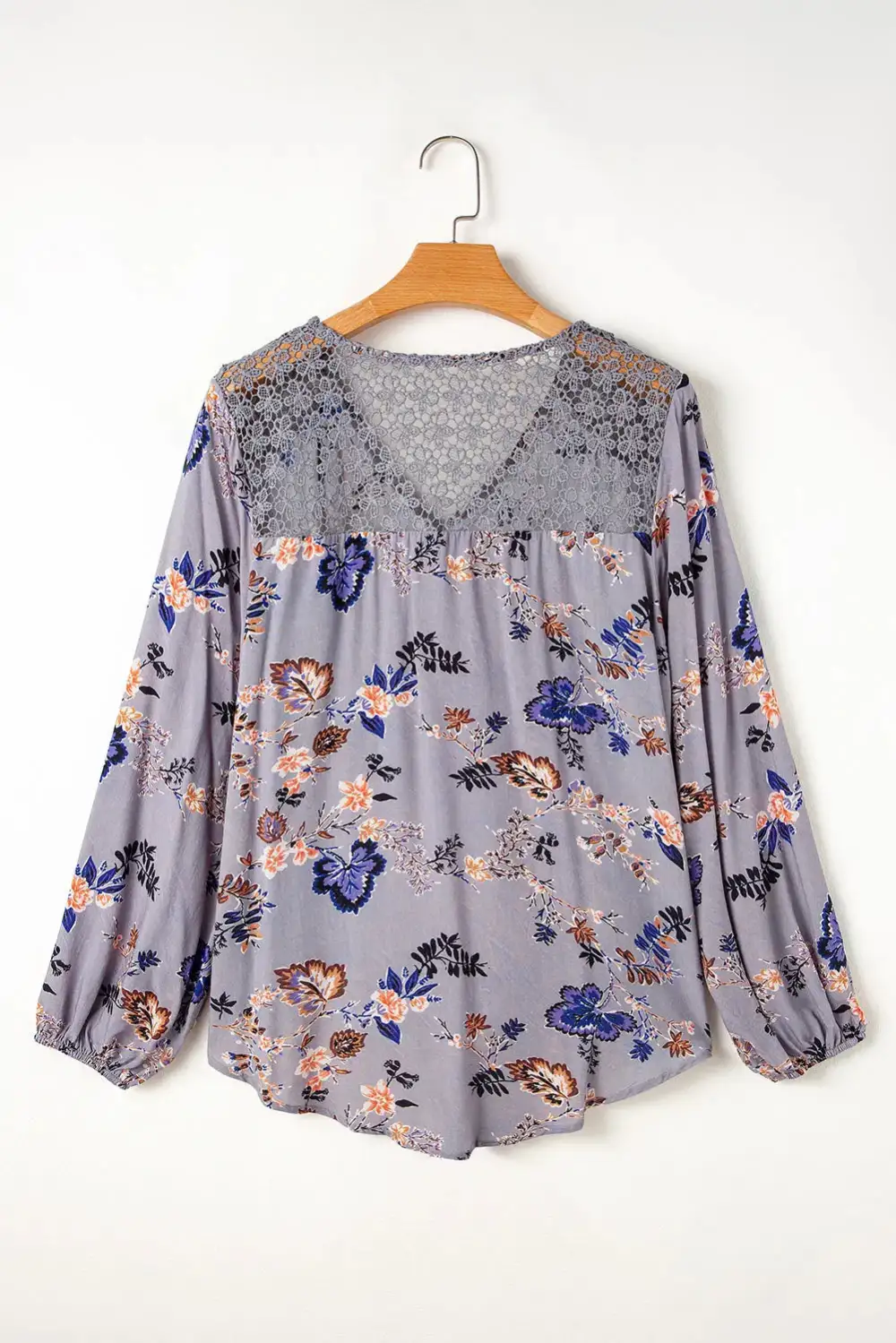 Floral Lace Trim Tie Detail Blouse