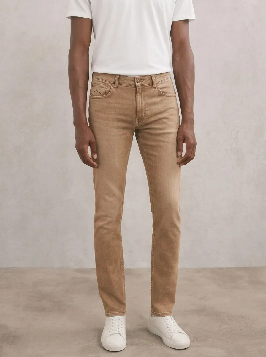 Men's Contemporary Comfort Mountain Logo Embroidered Stretch Denim Jeans