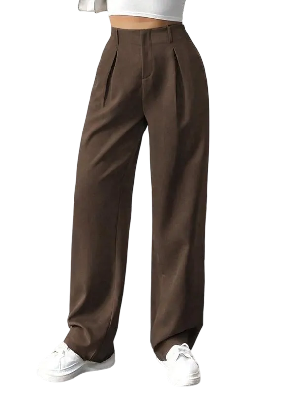 Women's Solid Color Plicated Pocket Wide Leg Pants, Elegant Zipper Fly Trousers for Work Office Business, Ladies Spring & Fall Clothes