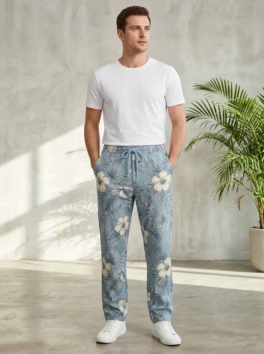 Men's Hibiscus Resort Inspired Printed Pants