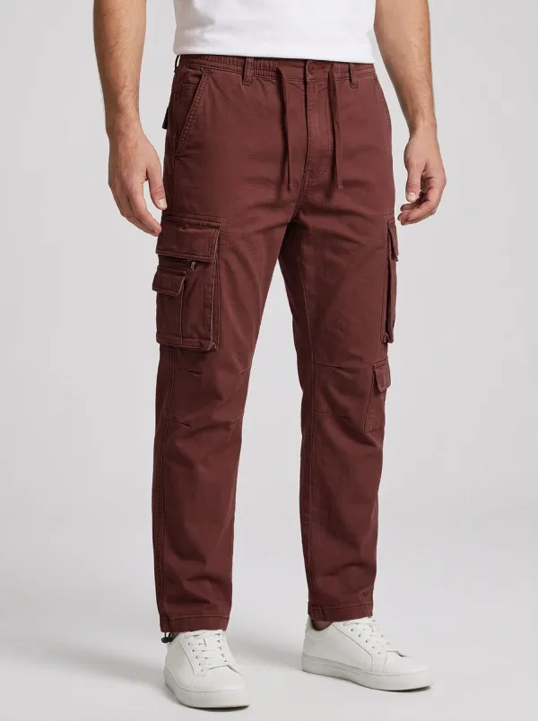 Men's Olive Green Multi-Pocket Drawstring Cargo Pants
