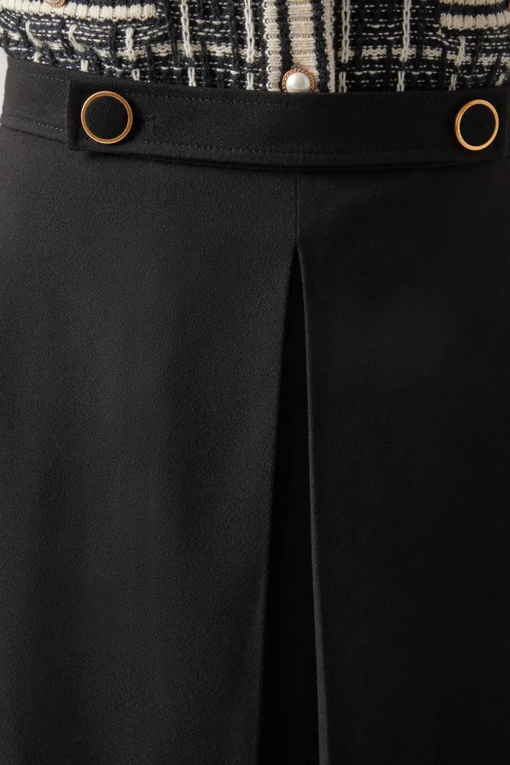 Black Pleated Mini Skirt with Metal Accents