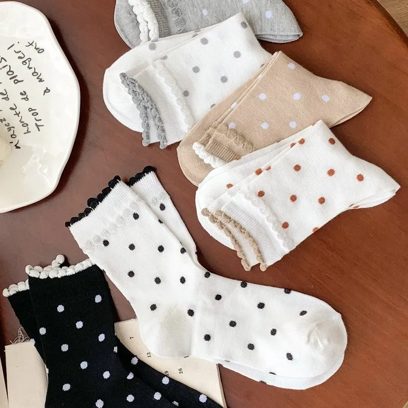 Floral Lace Dot Pattern Mid-Calf Socks