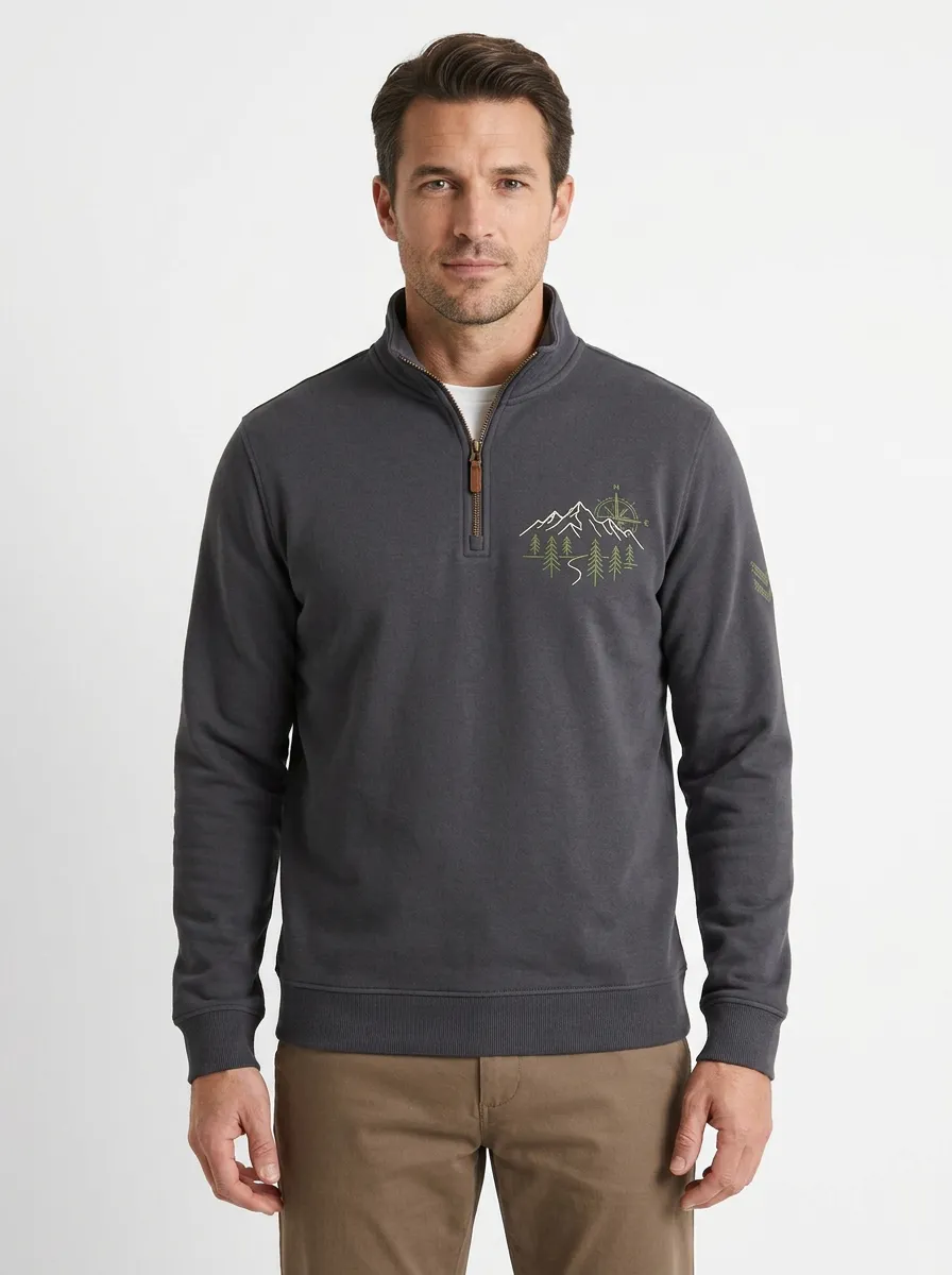 Men's Summit Hiking Mountain Compass Graphic Quarter-Zip-Neck Sweatshirt