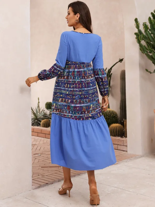 Geo Print Lantern Sleeve Dress