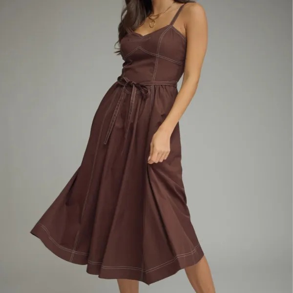 Contrast Stitch Midi Dress